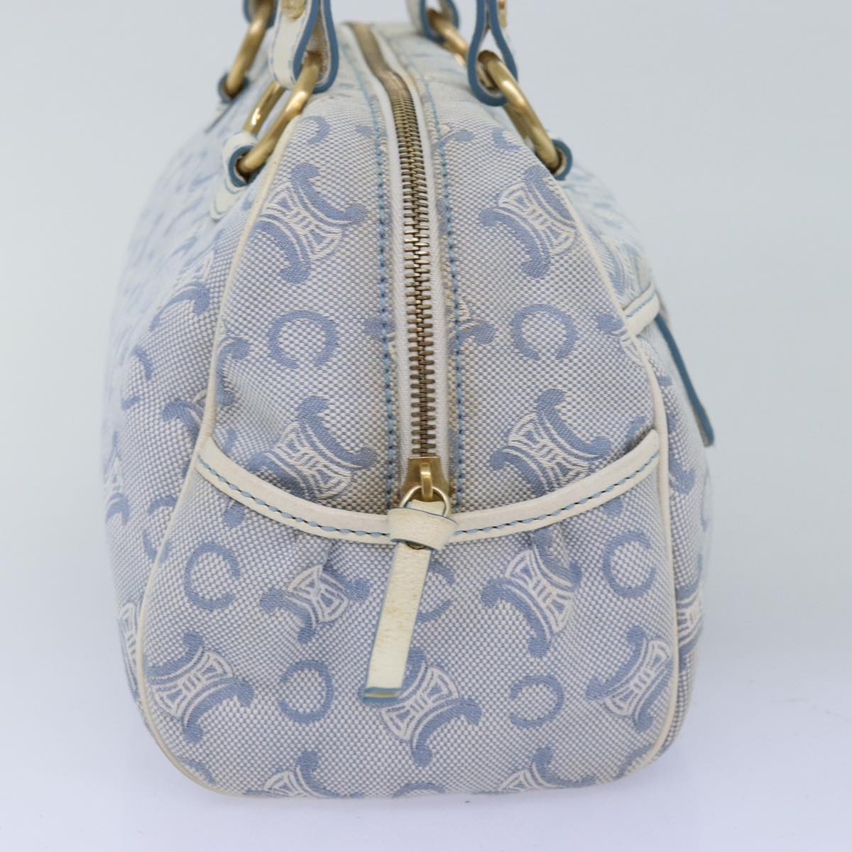 CELINE C Macadam Canvas Hand Bag Light Blue Auth 75688