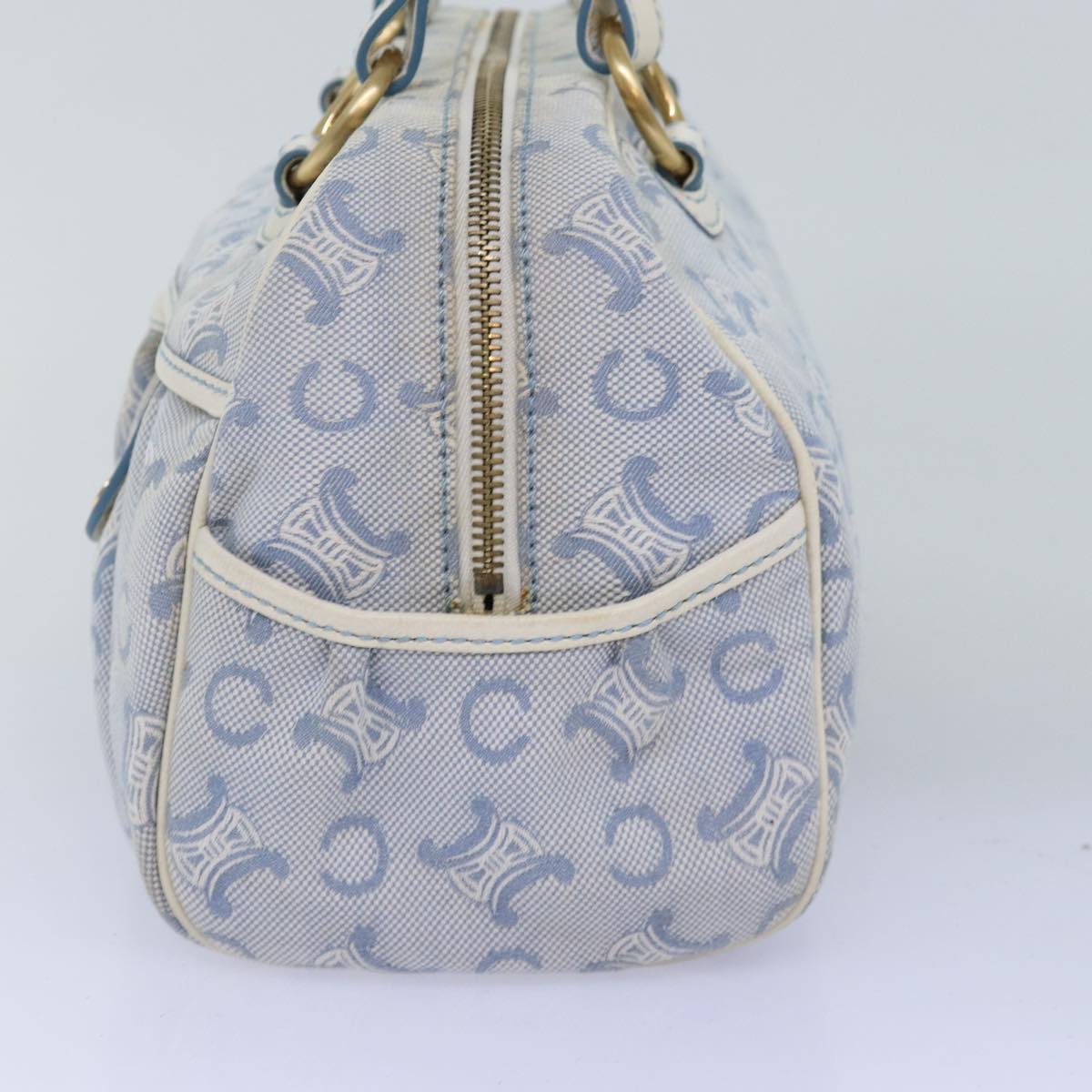 CELINE C Macadam Canvas Hand Bag Light Blue Auth 75688