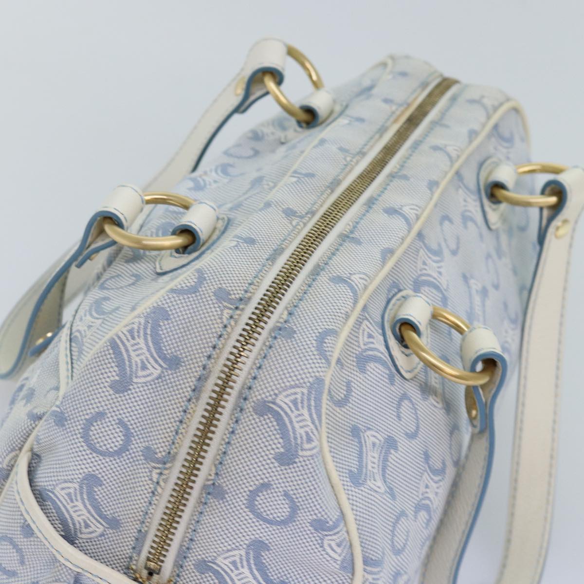 CELINE C Macadam Canvas Hand Bag Light Blue Auth 75688