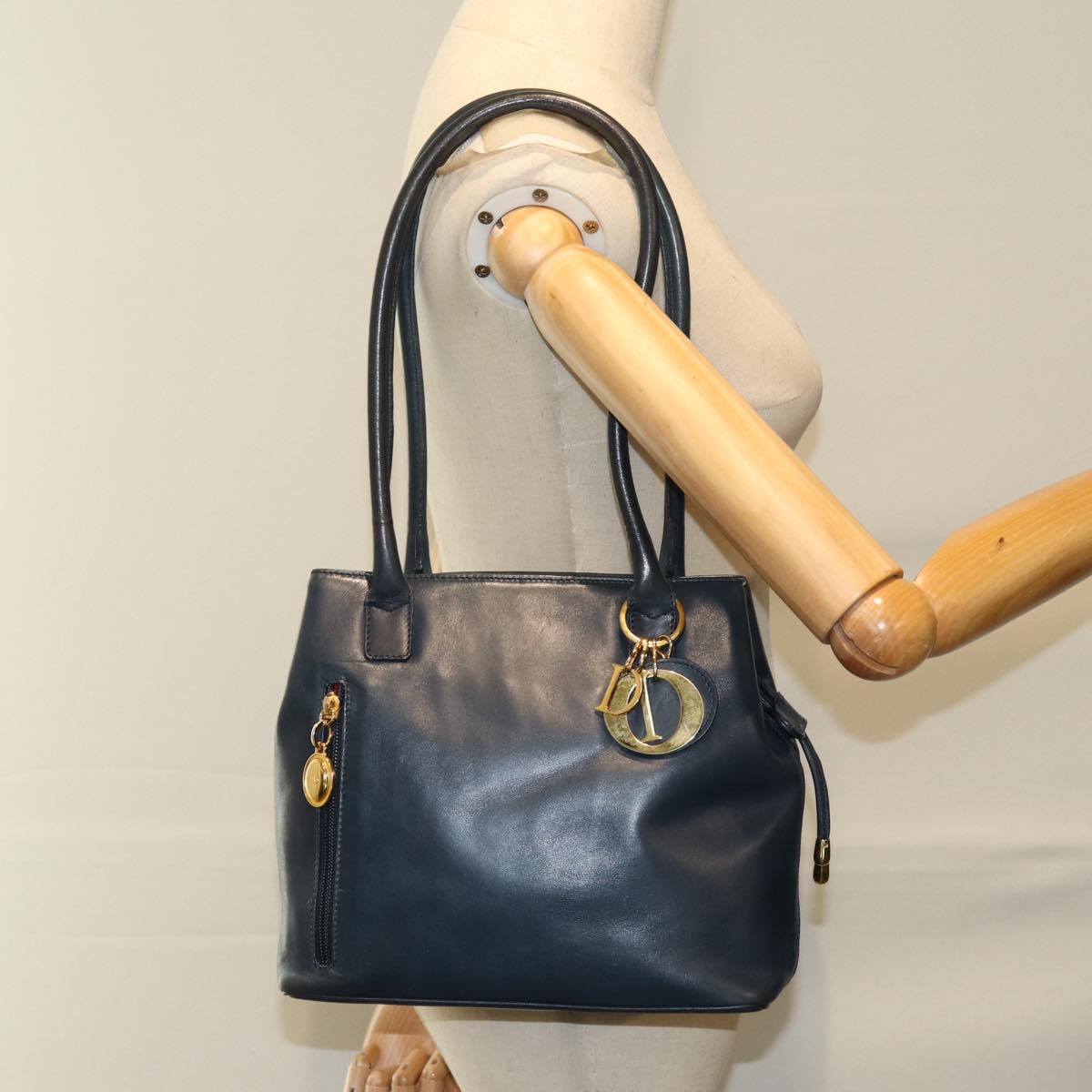 Christian Dior Shoulder Bag Leather Navy Auth 75690