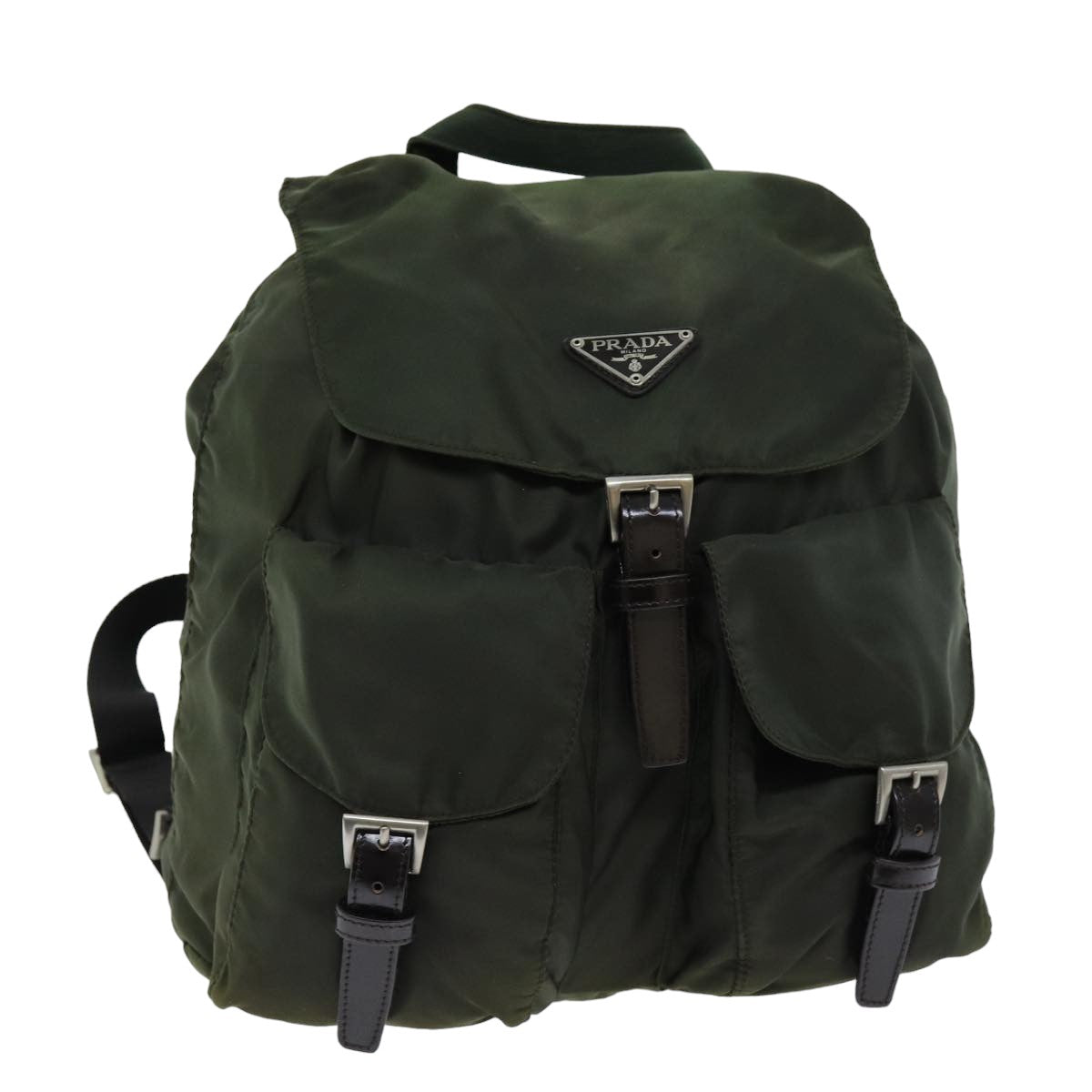PRADA Backpack Nylon Khaki Auth 75695