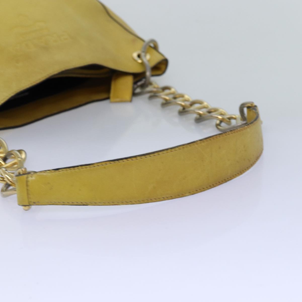 PRADA Chain Shoulder Bag Leather Yellow Auth 75696
