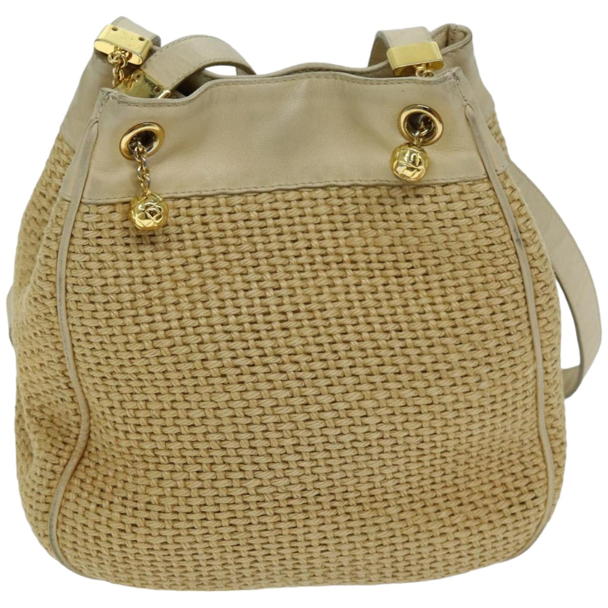 BOTTEGA VENETA Shoulder Bag straw Beige Auth 75697