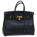 HERMES Birkin 35 Hand Bag Leather Black Gold Auth 75699-1