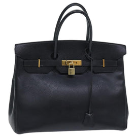 HERMES Birkin 35 Hand Bag Leather Black Gold Auth 75699