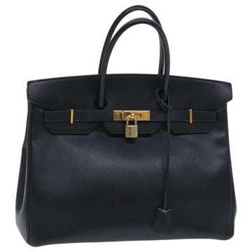 HERMES Birkin 35 Hand Bag Leather Black Gold Auth 75699