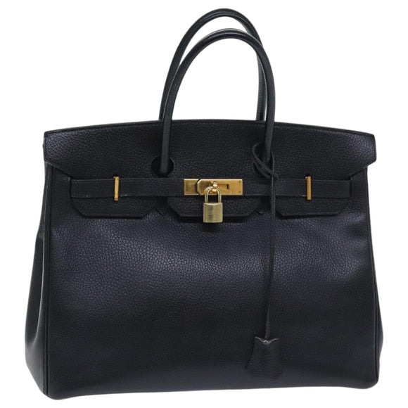 HERMES Birkin 35 Hand Bag Leather Black Gold Auth 75699