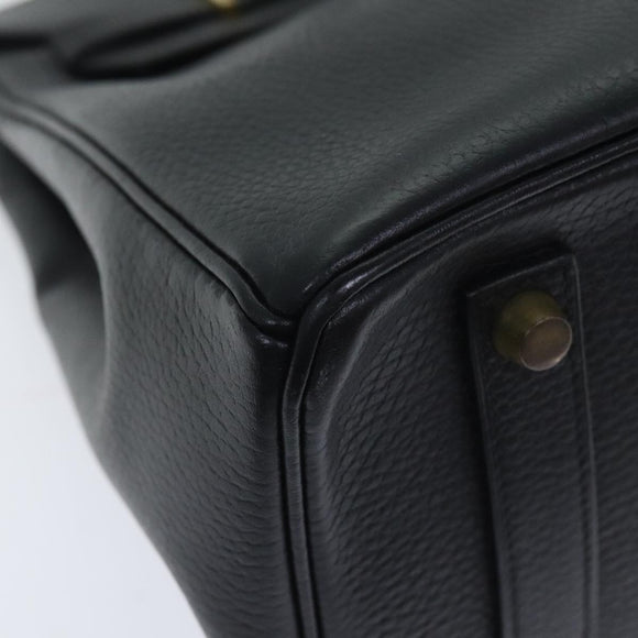 HERMES Birkin 35 Hand Bag Leather Black Gold Auth 75699