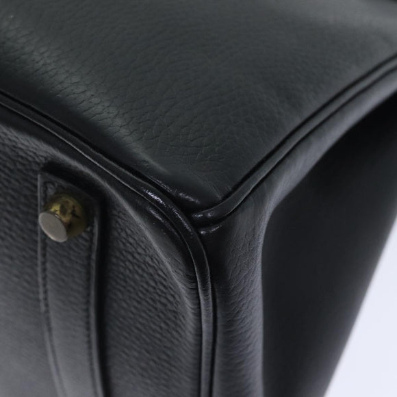 HERMES Birkin 35 Hand Bag Leather Black Gold Auth 75699