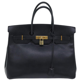 HERMES Birkin 35 Hand Bag Leather Black Gold Auth 75699 - 0
