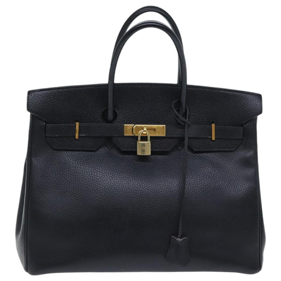 HERMES Birkin 35 Hand Bag Leather Black Gold Auth 75699