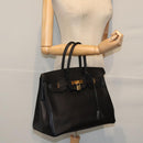HERMES Birkin 35 Hand Bag Leather Black Gold Auth 75699-23
