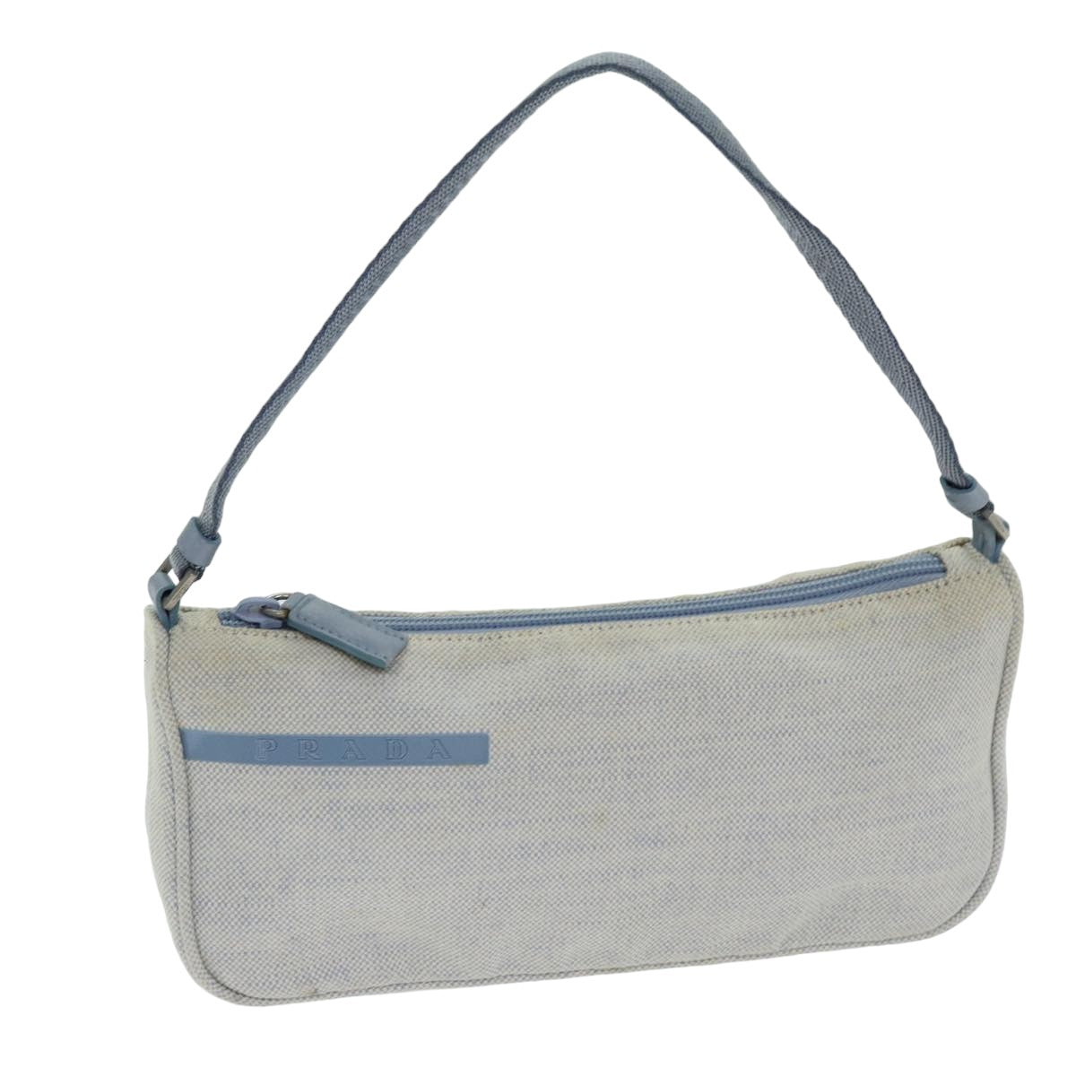 PRADA Accessory Pouch Canvas Light Blue Auth 75801