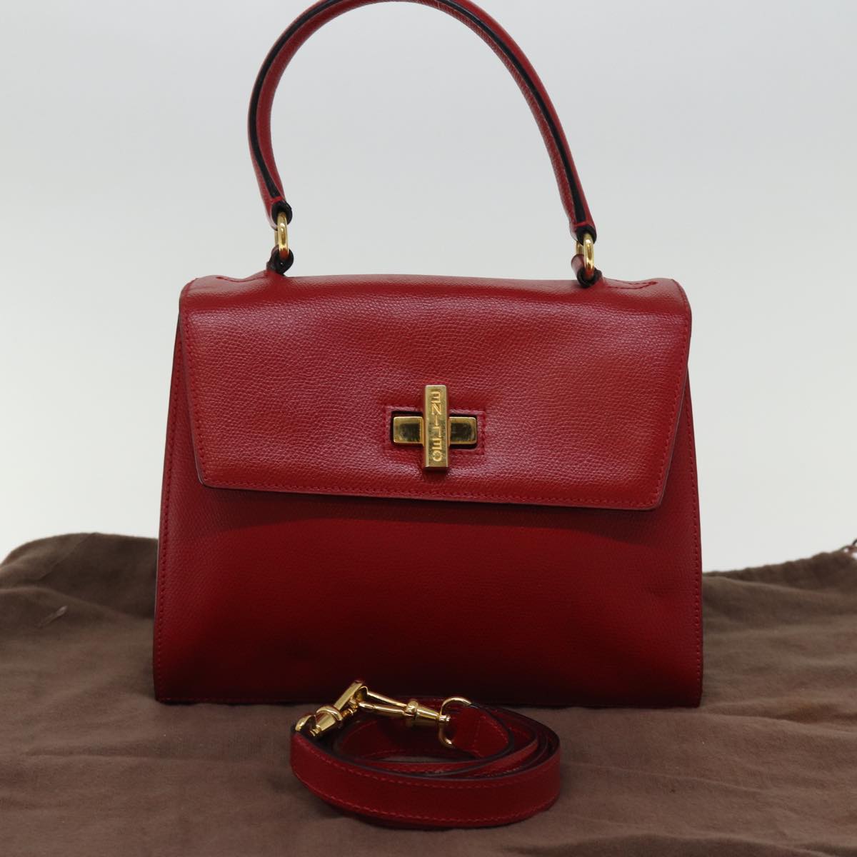 CELINE Hand Bag Leather 2way Red Auth 75818