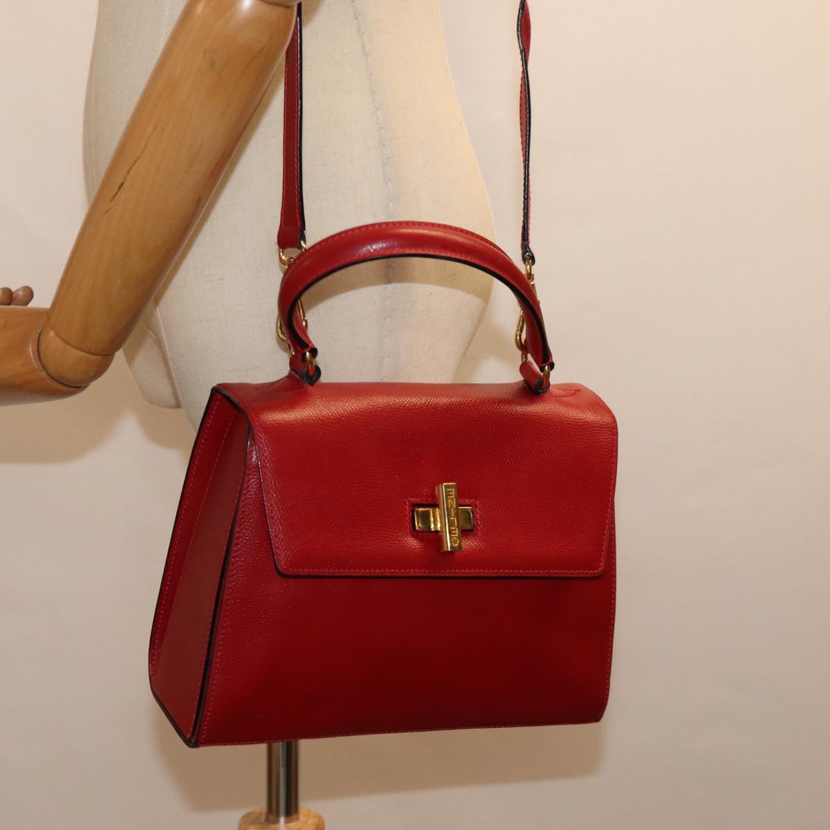 CELINE Hand Bag Leather 2way Red Auth 75818
