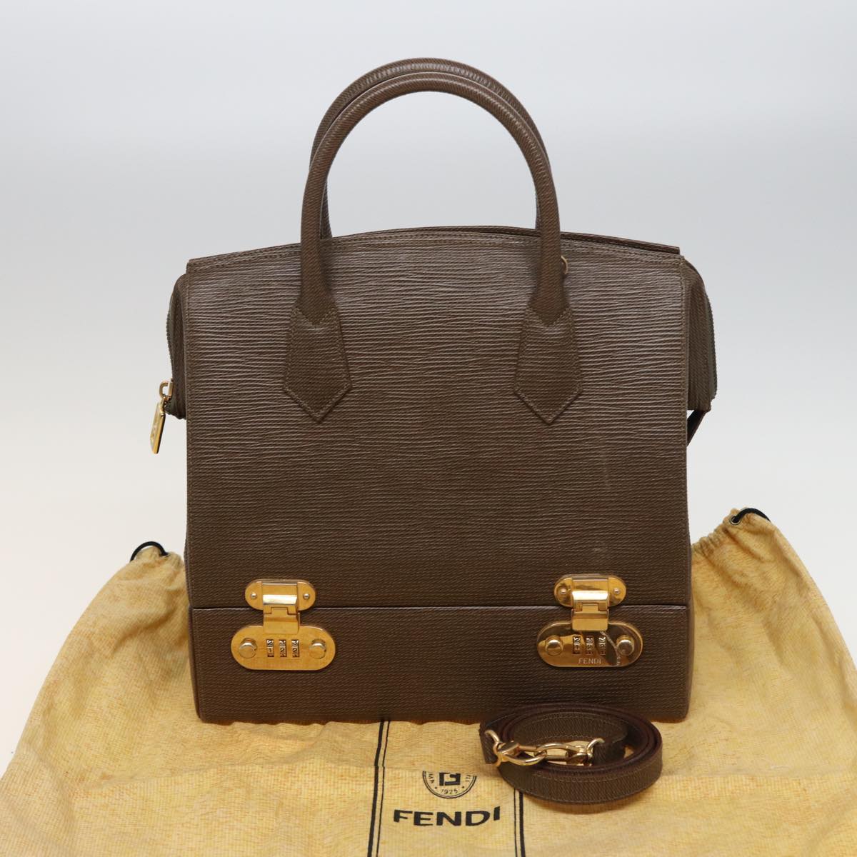 FENDI Hand Bag Leather 2way Brown Auth 75819