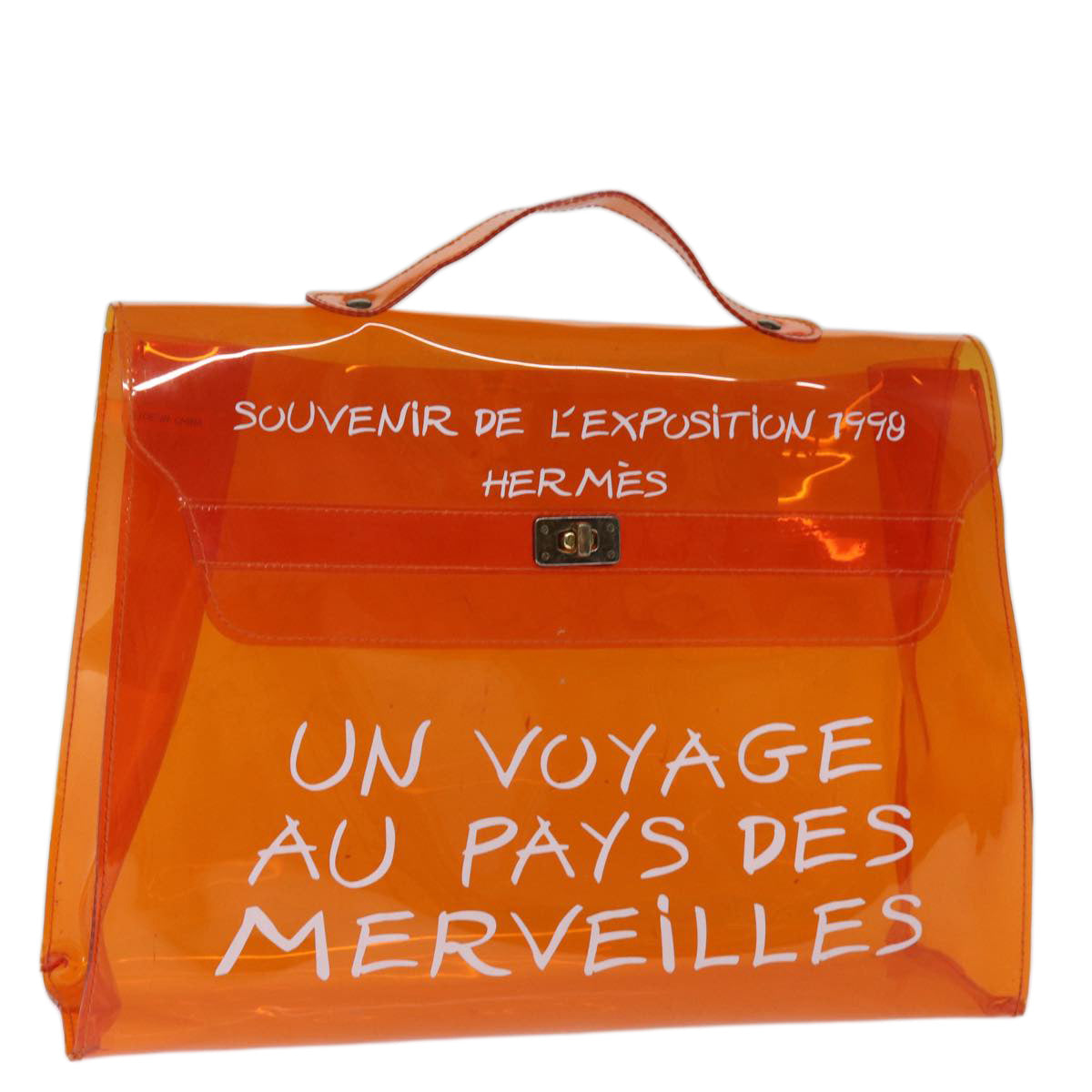 HERMES Vinyl Kelly Hand Bag Orange Auth 75820