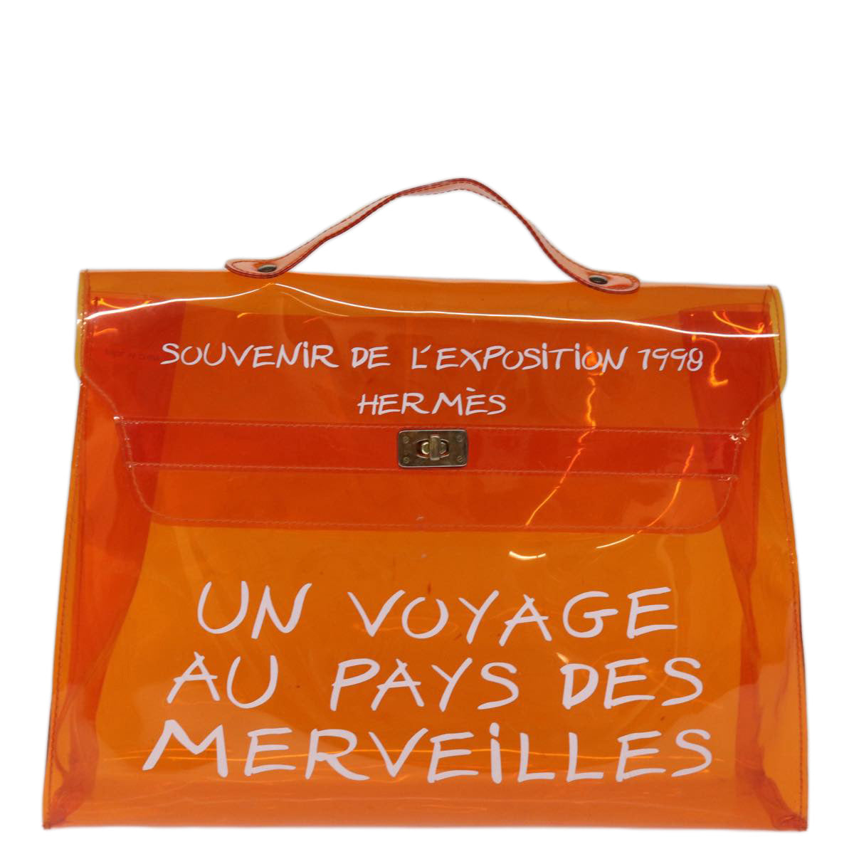 HERMES Vinyl Kelly Hand Bag Orange Auth 75820