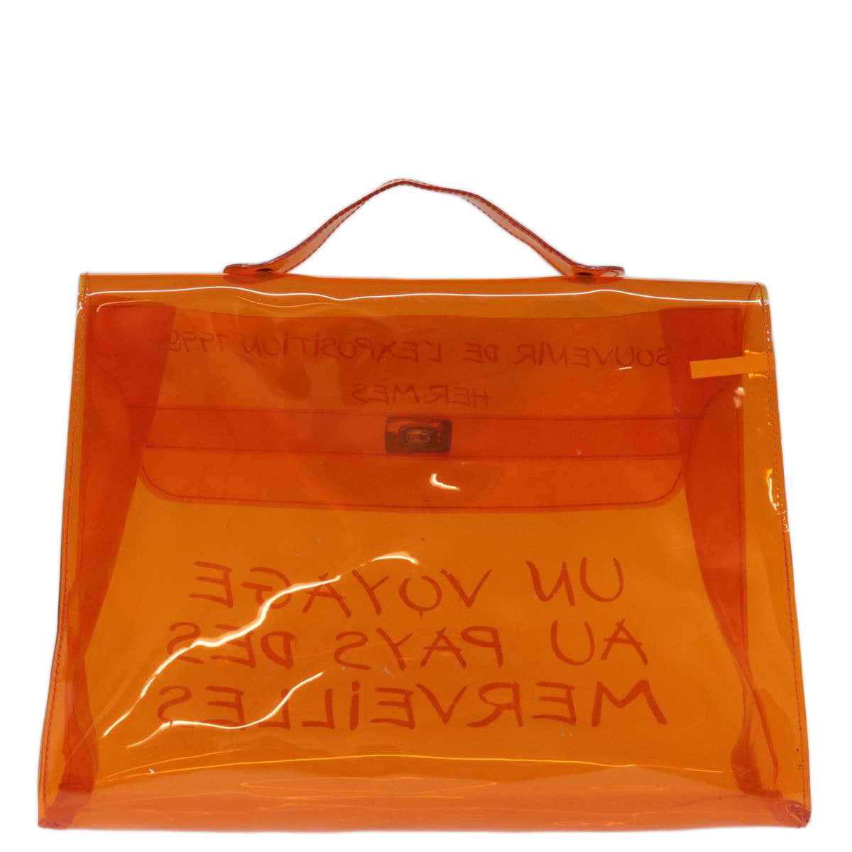 HERMES Vinyl Kelly Hand Bag Orange Auth 75820