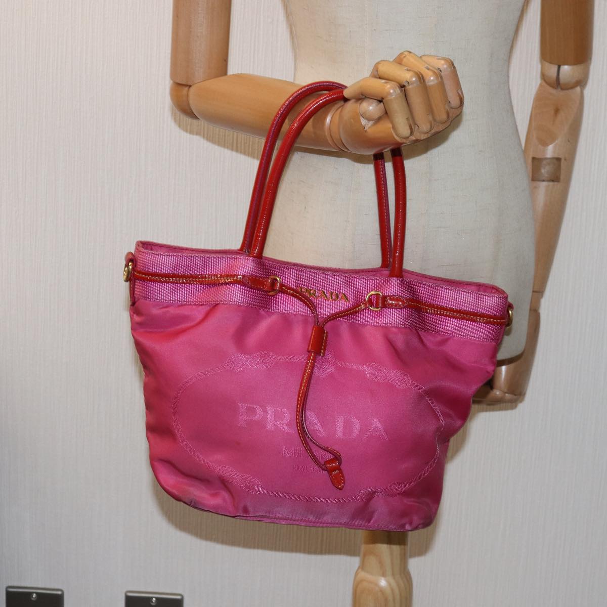 PRADA Hand Bag Nylon Pink Red Auth 75823