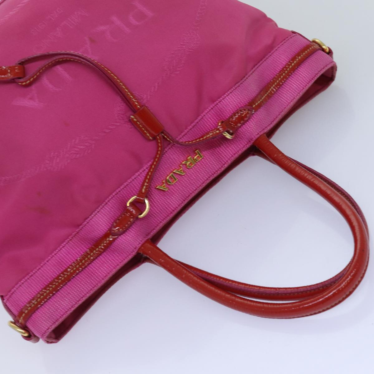 PRADA Hand Bag Nylon Pink Red Auth 75823