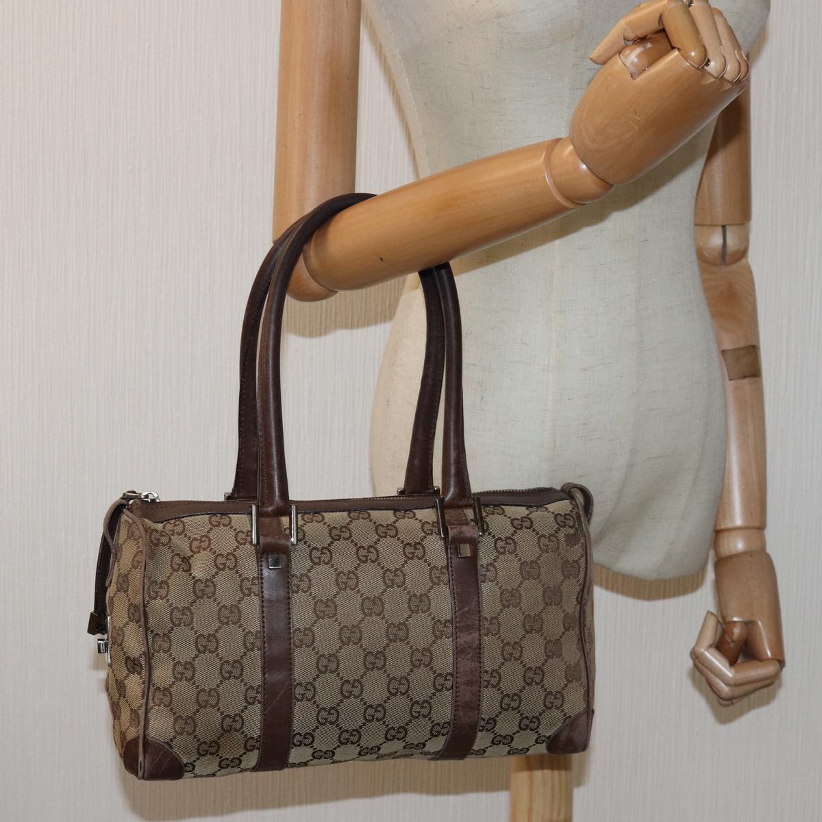 GUCCI GG Canvas Hand Bag Beige 30458 Auth 75831