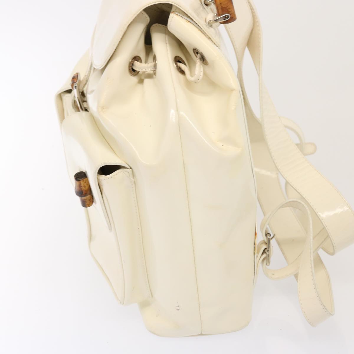 GUCCI Bamboo Backpack Patent leather White 003 2058 0016 5 Auth 75834