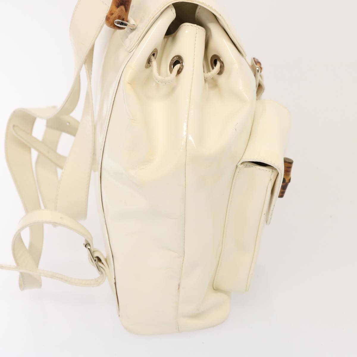 GUCCI Bamboo Backpack Patent leather White 003 2058 0016 5 Auth 75834