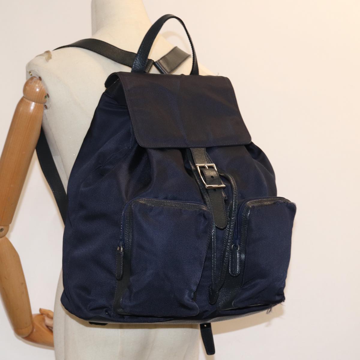 GUCCI Backpack Nylon Leather Navy 019 2058 0173 5 Auth 75835