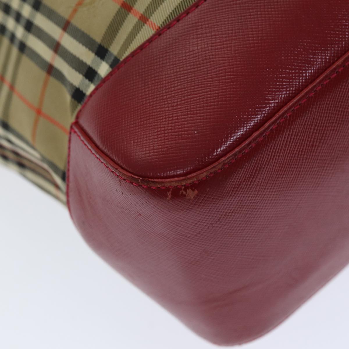 BURBERRY Nova Check Tote Bag Canvas Beige Red Auth 75837