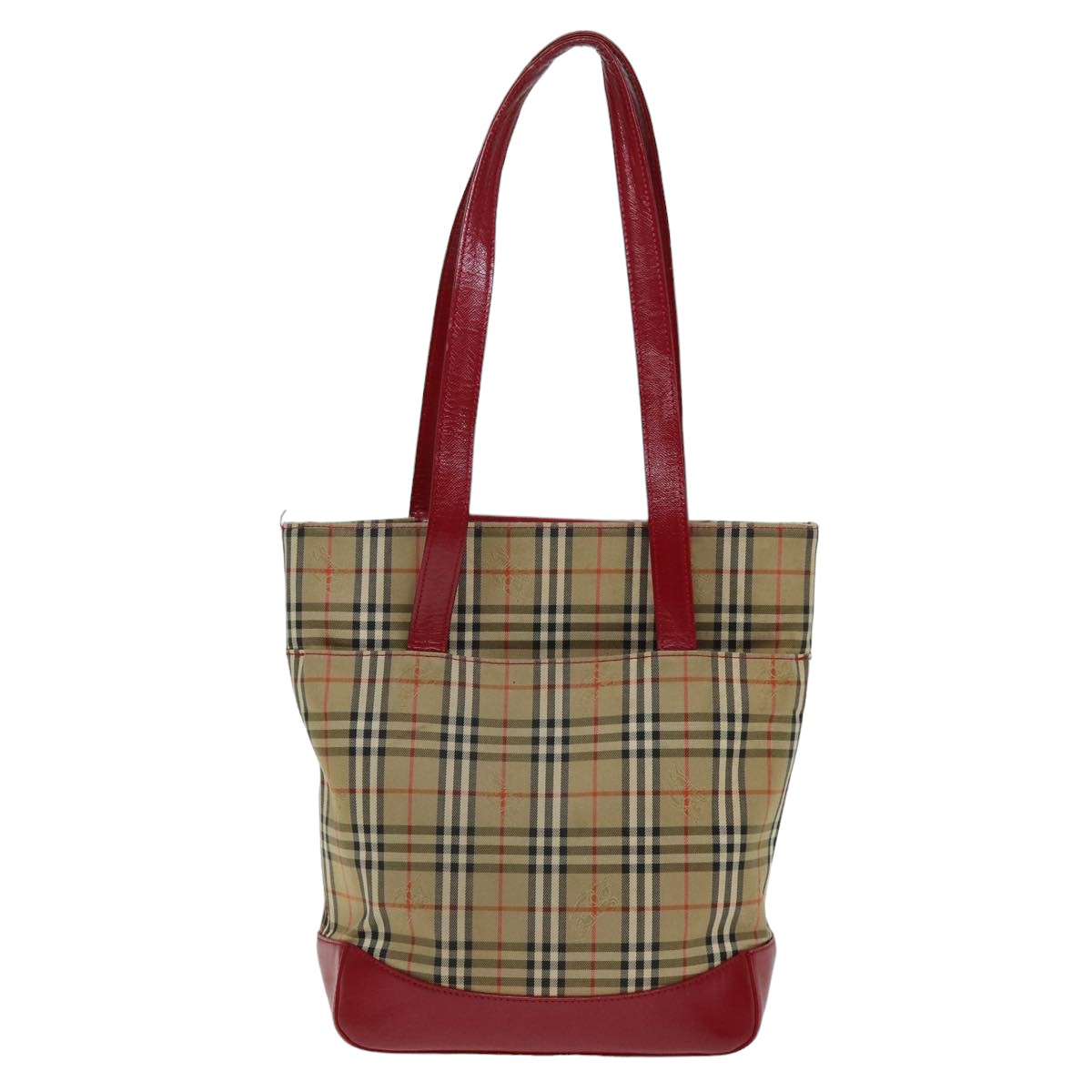 BURBERRY Nova Check Tote Bag Canvas Beige Red Auth 75837