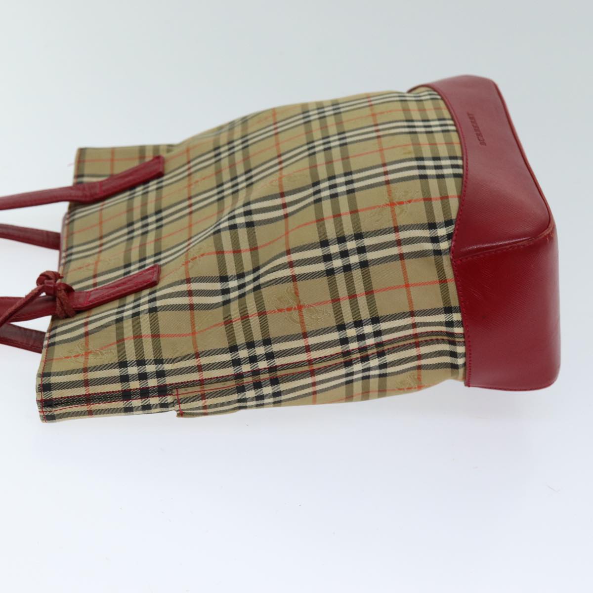 BURBERRY Nova Check Tote Bag Canvas Beige Red Auth 75837