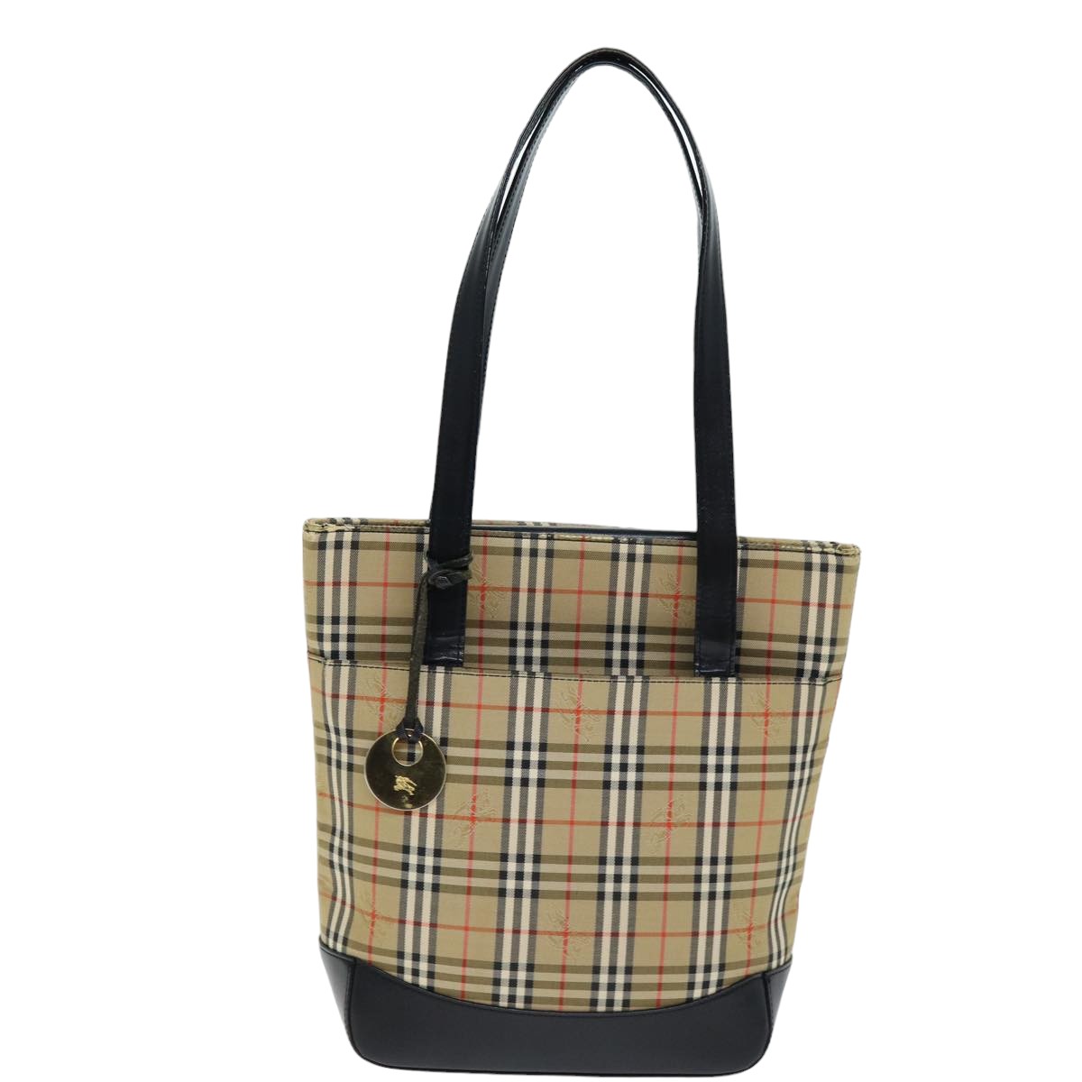 BURBERRY Nova Check Tote Bag Canvas Beige Black Auth 75838