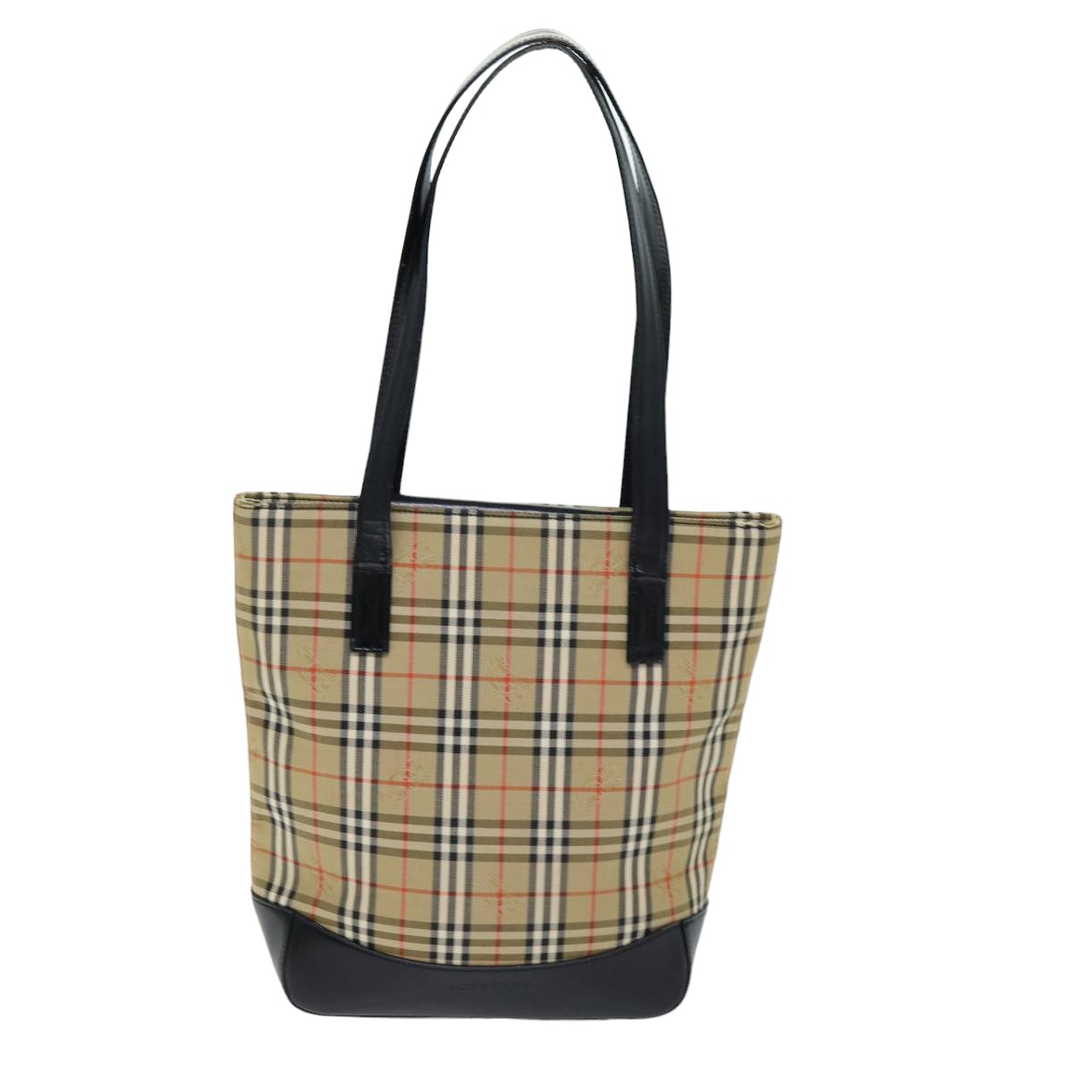 BURBERRY Nova Check Tote Bag Canvas Beige Black Auth 75838