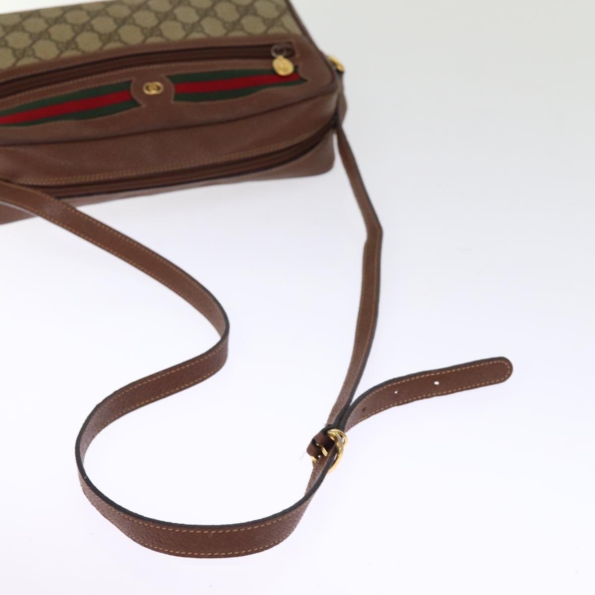 GUCCI GG Supreme Web Sherry Line Shoulder Bag PVC Beige Red 001 56 Auth 75881