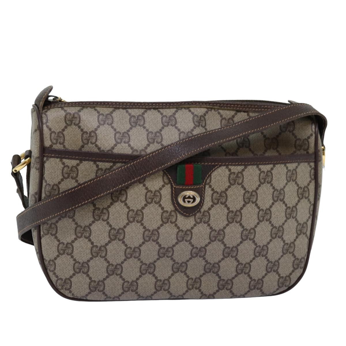 GUCCI GG Supreme Web Sherry Line Shoulder Bag PVC Beige 164 02 077 Auth 75883