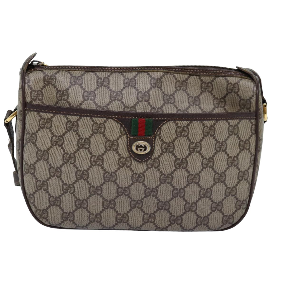 GUCCI GG Supreme Web Sherry Line Shoulder Bag PVC Beige 164 02 077 Auth 75883