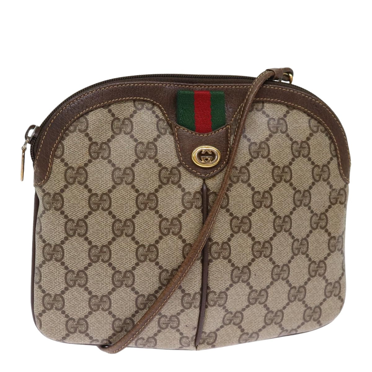 GUCCI GG Supreme Web Sherry Line Shoulder Bag PVC Beige 904 02 047 Auth 75884