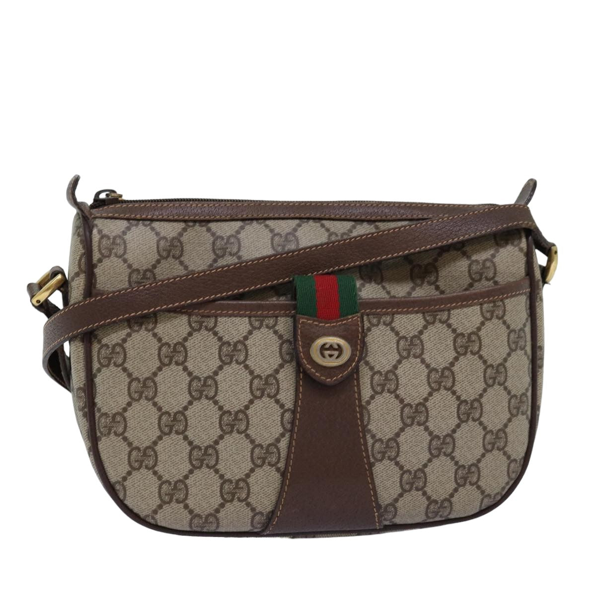 GUCCI GG Supreme Web Sherry Line Shoulder Bag PVC Beige 89 02 032 Auth 75885