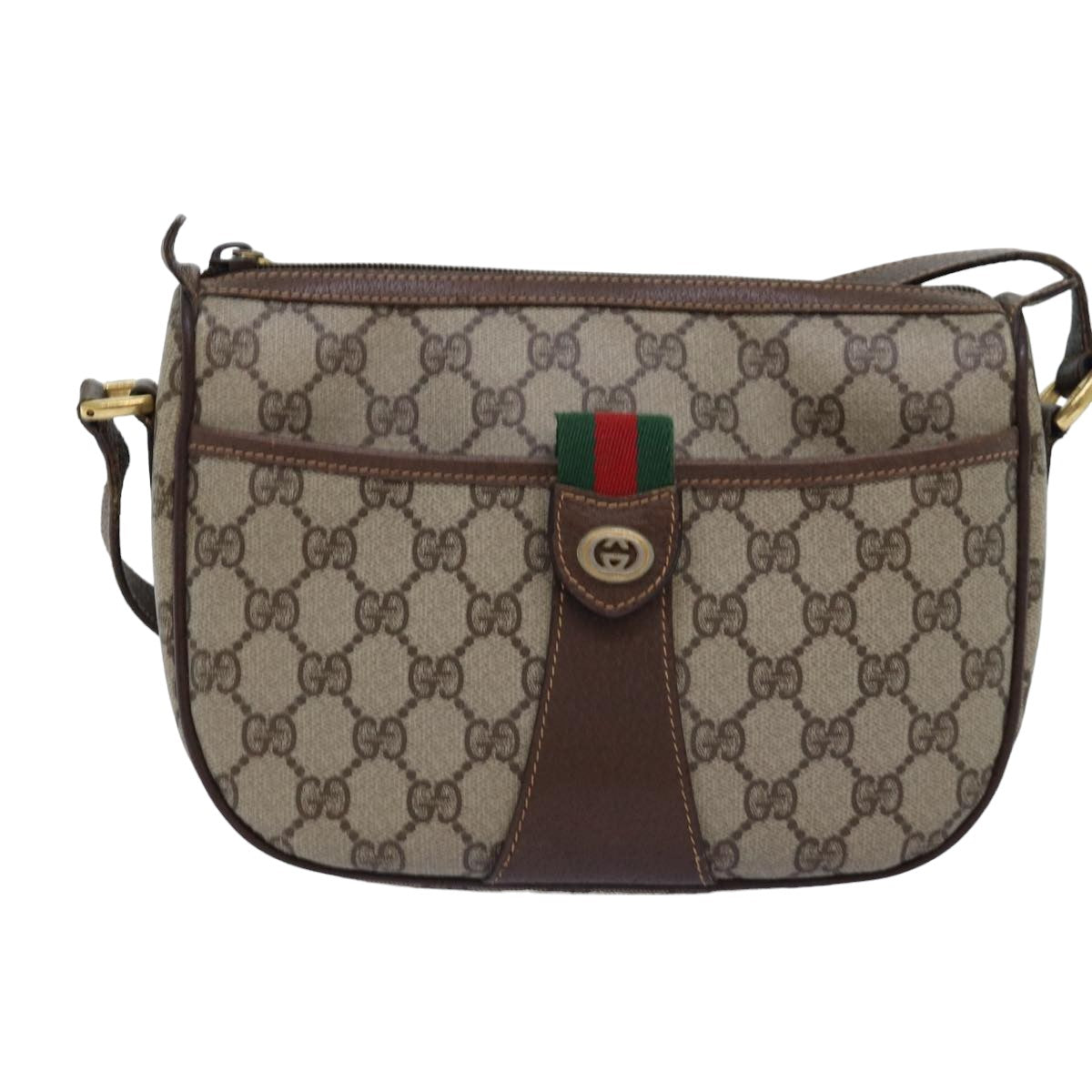 GUCCI GG Supreme Web Sherry Line Shoulder Bag PVC Beige 89 02 032 Auth 75885