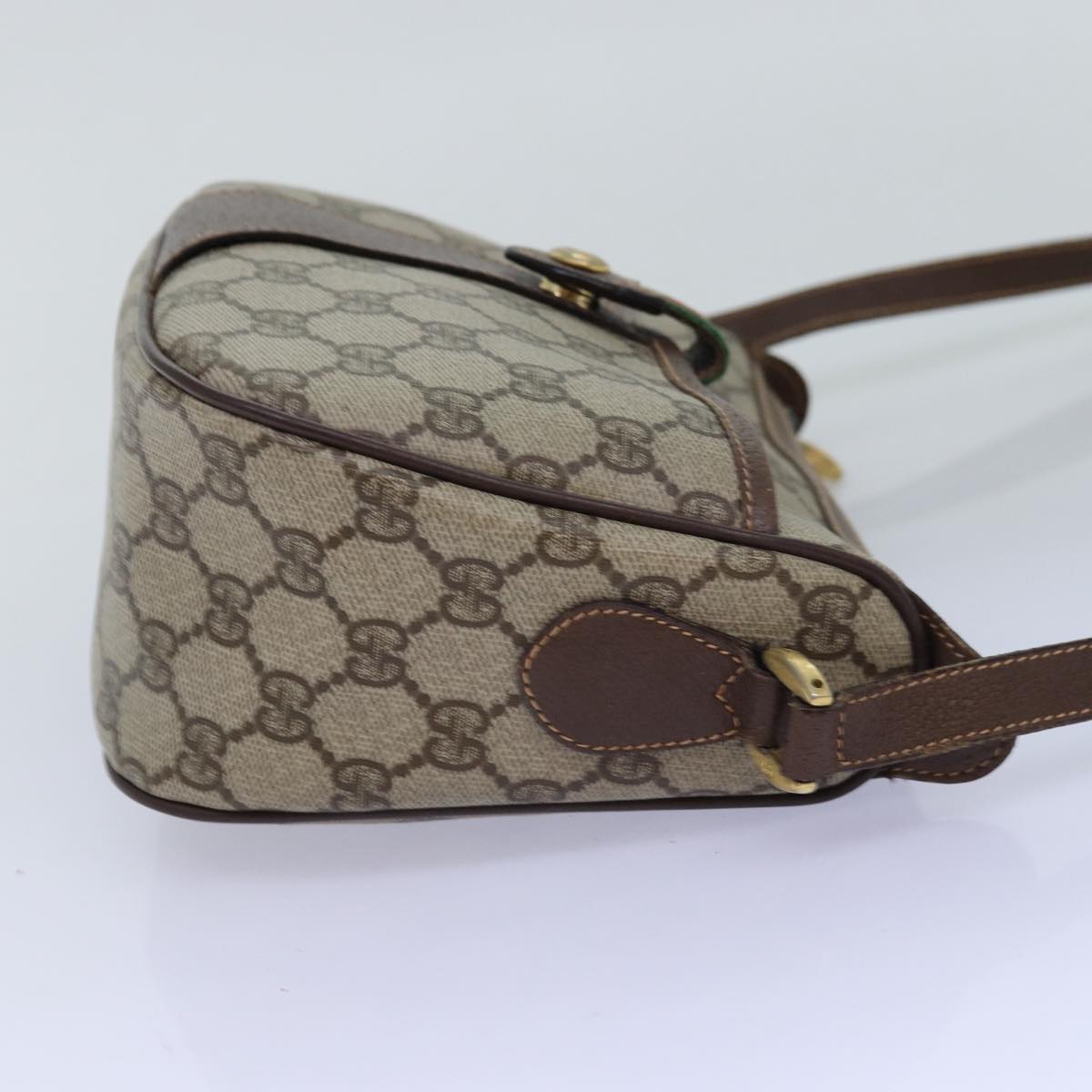 GUCCI GG Supreme Web Sherry Line Shoulder Bag PVC Beige 89 02 032 Auth 75885