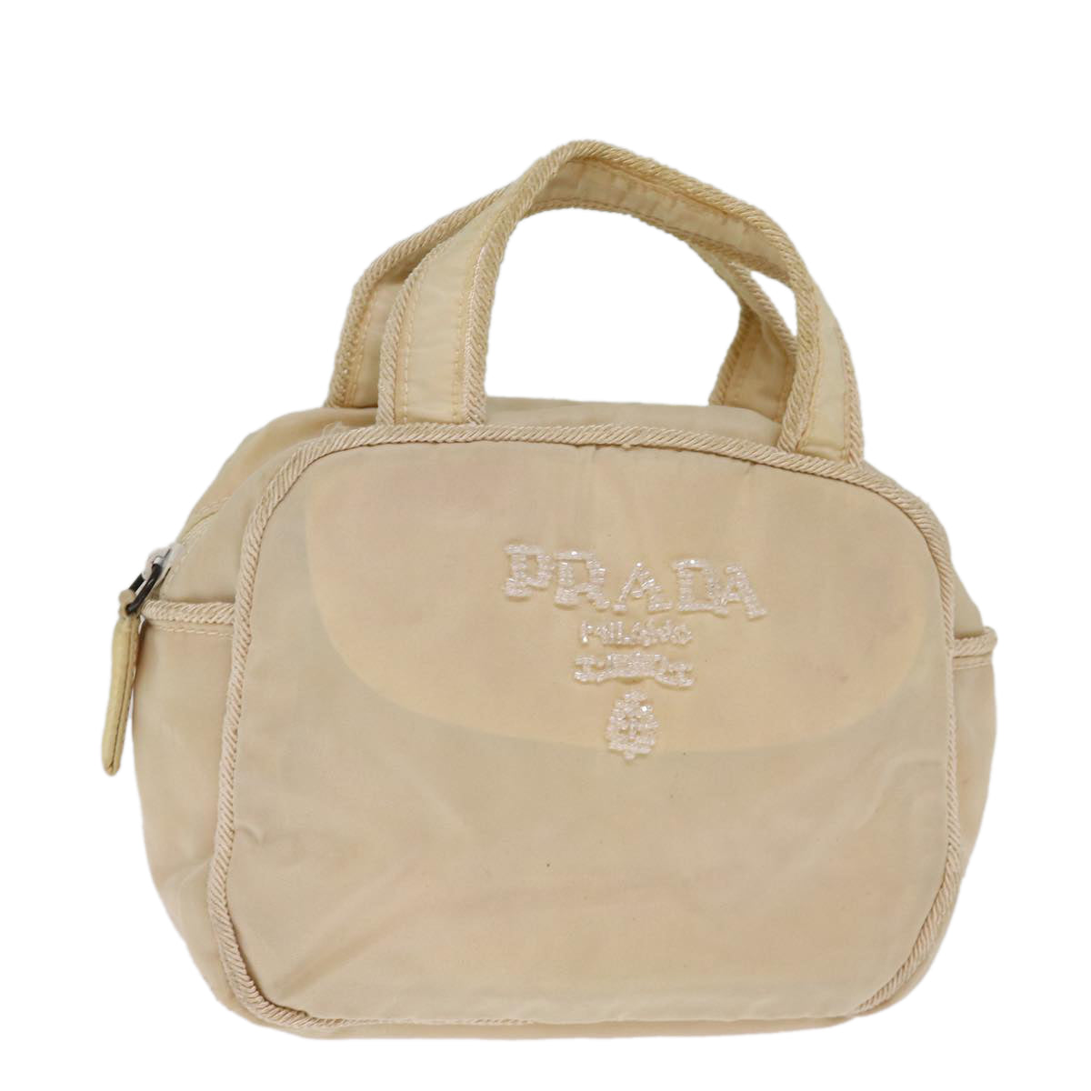 PRADA Hand Bag Nylon Beige Auth 75889
