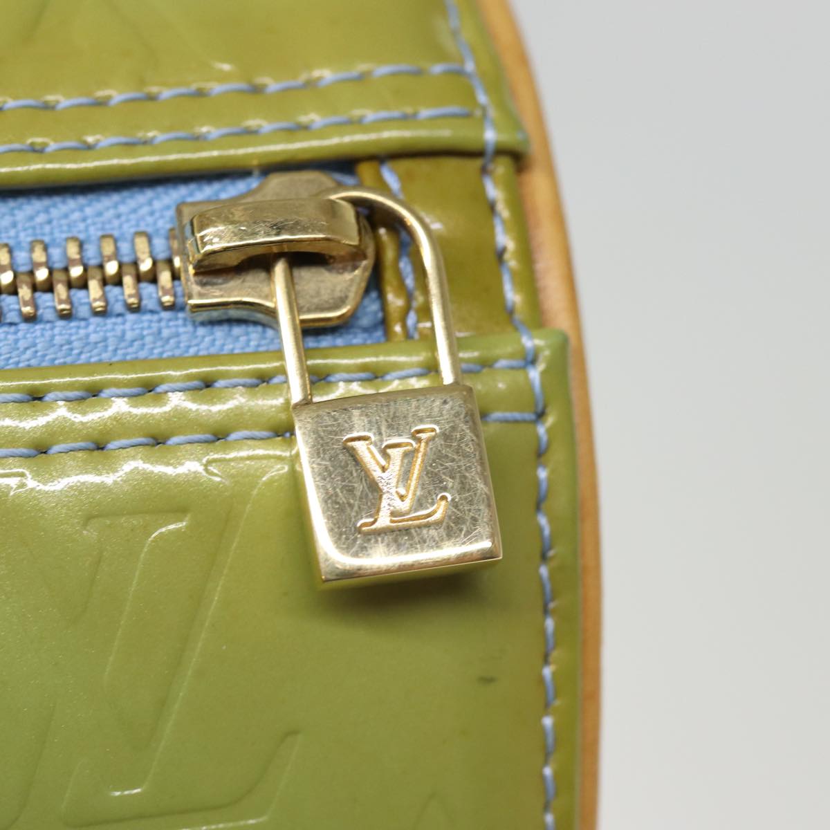 LOUIS VUITTON Monogram Vernis Bedford Hand Bag Baby Blue M91007 LV Auth 75928