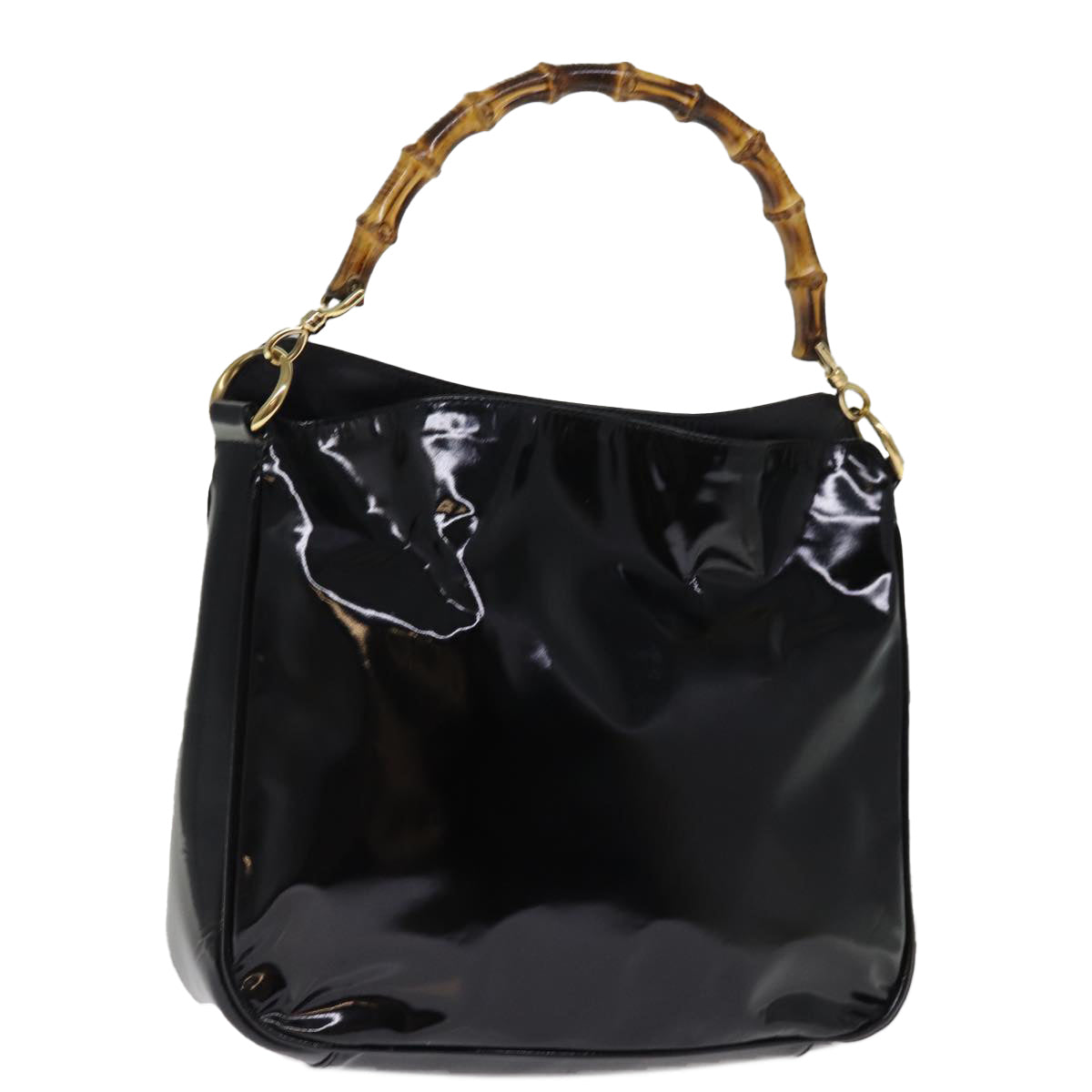 GUCCI Hand Bag Enamel Black 001 1638 2615 Auth 75960