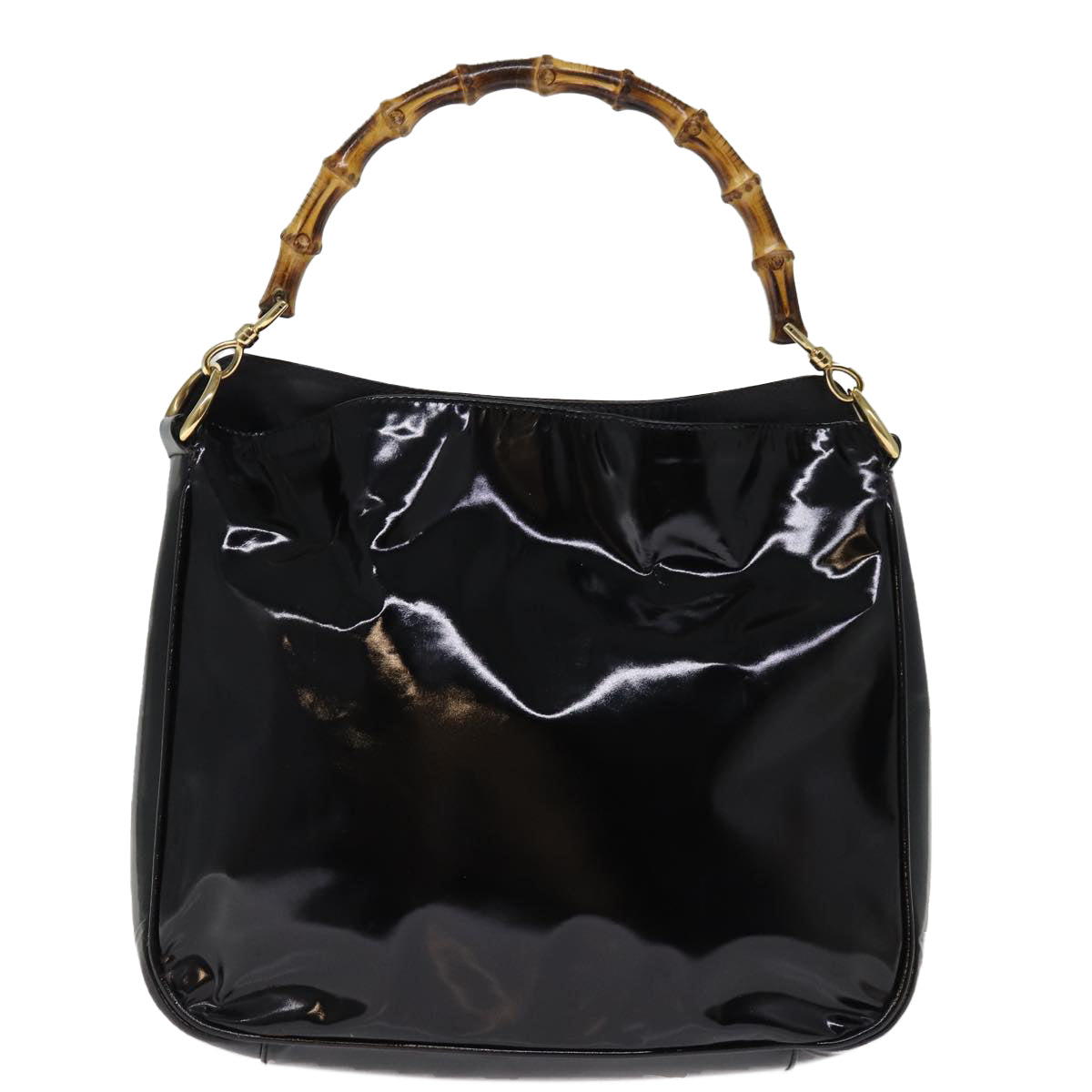 GUCCI Hand Bag Enamel Black 001 1638 2615 Auth 75960