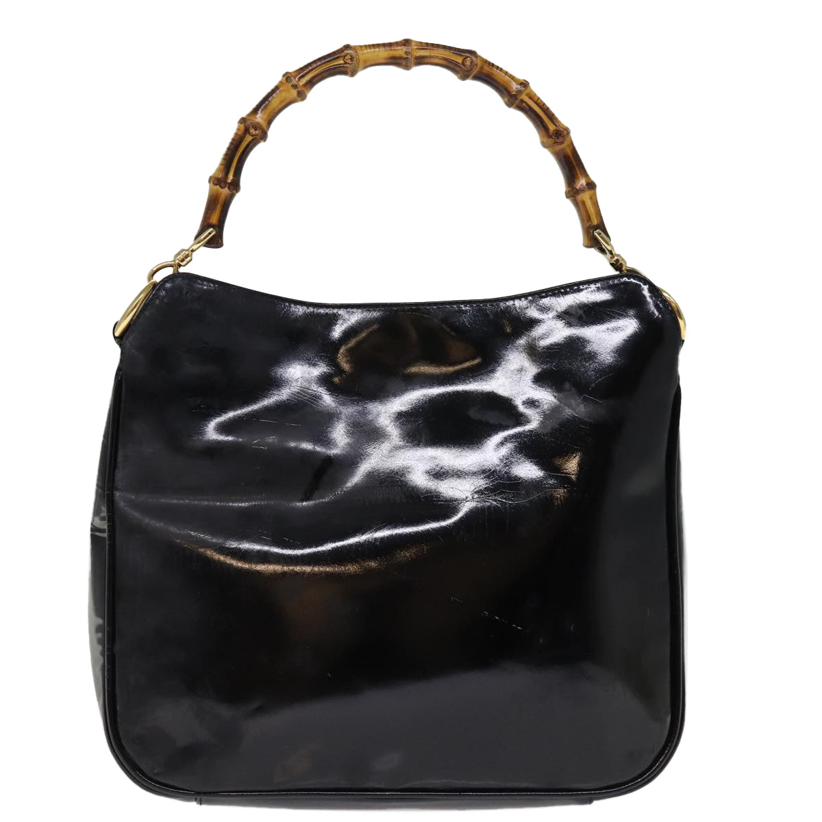 GUCCI Hand Bag Enamel Black 001 1638 2615 Auth 75960