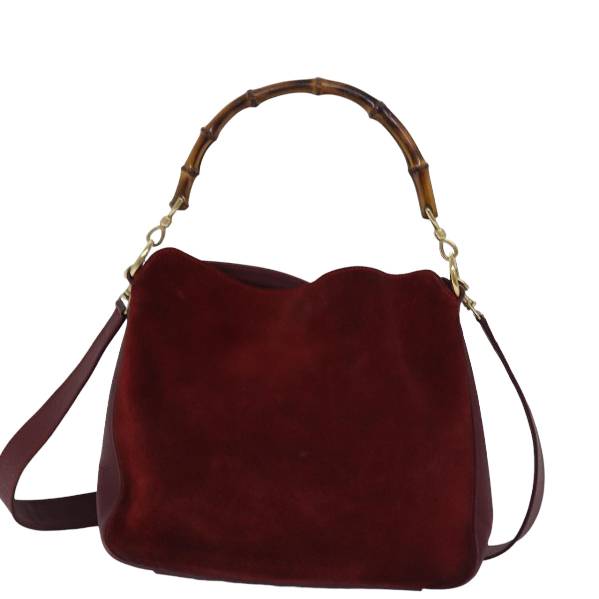 GUCCI Bamboo Shoulder Bag Suede 2way Red 001 1705 1638 Auth 75962