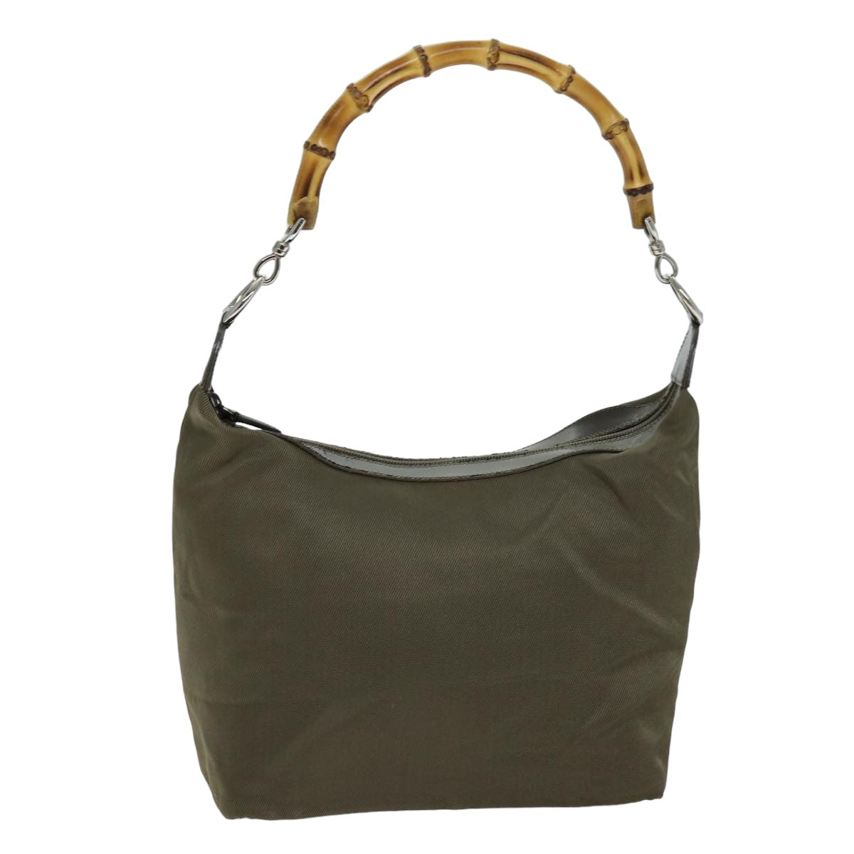 GUCCI Bamboo Hand Bag Nylon Khaki 000 2296 0531 Auth 75963