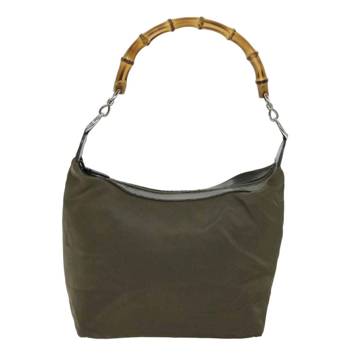 GUCCI Bamboo Hand Bag Nylon Khaki 000 2296 0531 Auth 75963