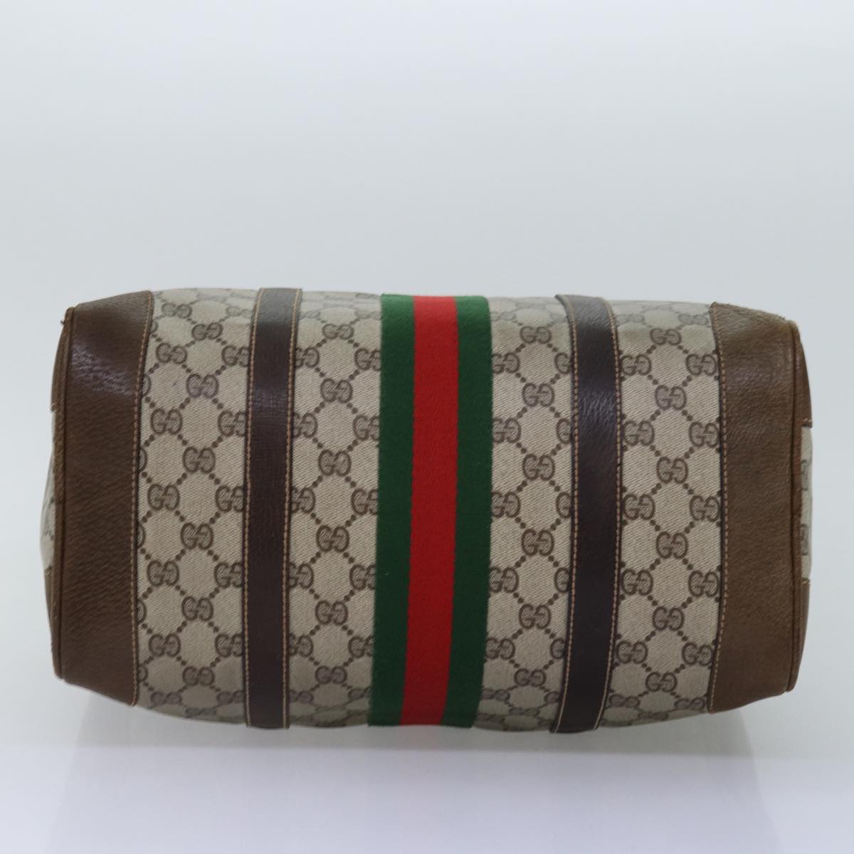 GUCCI GG Supreme Web Sherry Line Boston Bag PVC Beige Red Green Auth 75964